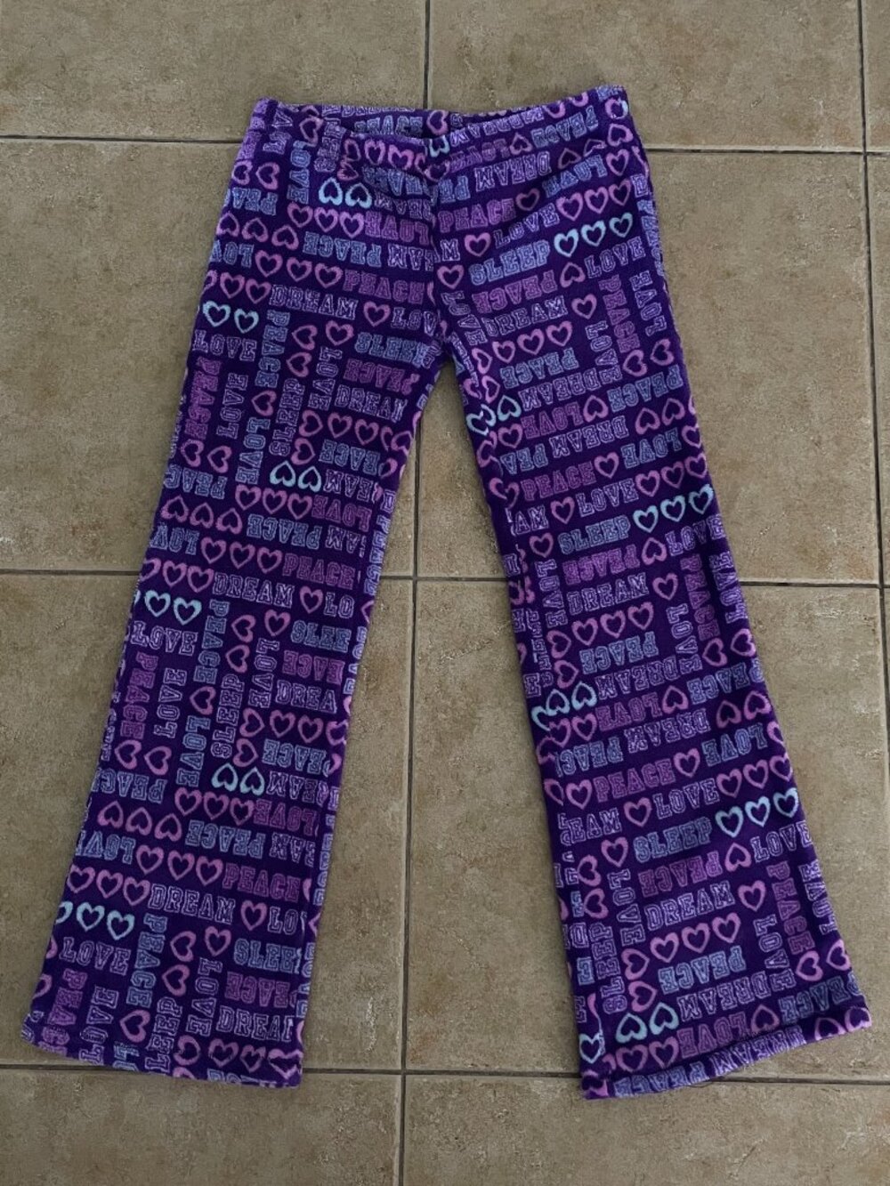 Soft Purple Plush Pajama Pants  LOVE, PEACE, DREAM, and SLEEP Size M